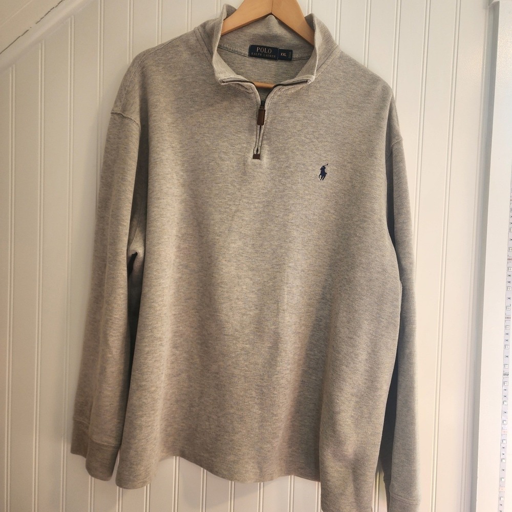 Polo Ralph Lauren Mens XXL Tan Cotton Quarter Zip Pullover Sweater Old Money